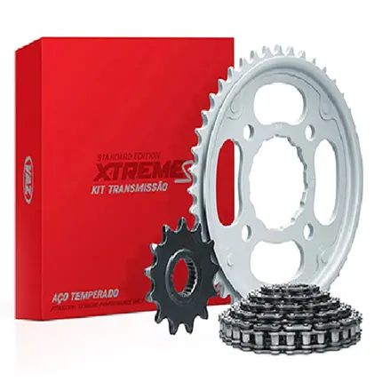 Kit Relação Transmissão Honda Biz 100 2012 a 2015 (Aço 1045 + Pinhão 14D + Coroa 34D + Corrente 428) VAZ