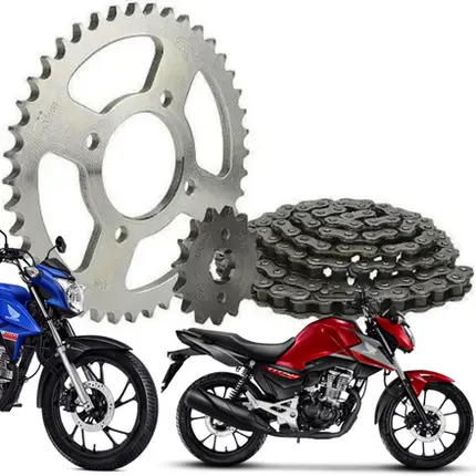 Kit Relação Transmissão Honda Titan 160 Fan 160 (Aço 1045 + Pinhão 15D + Coroa 44D + Corrente 428) PANDAO