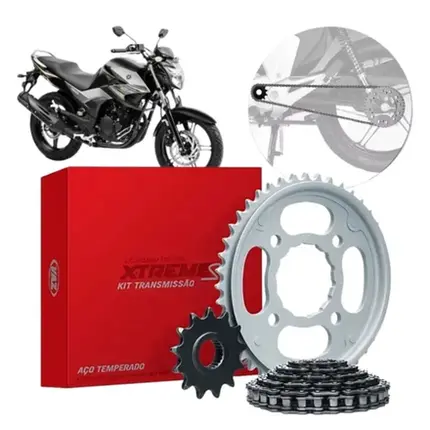 Kit Relação Transmissão Yamaha Fazer 250 2005 à 2017 (Aço 1045 + Pinhão 15D + Coroa 45D + Corrente 428) VAZ