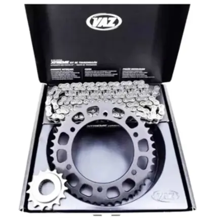 Kit Relação Transmissão Honda NXR 160 XRE 190 COM RETENTOR (Aço 1045 + Pinhão 16D + Coroa 48D + Corrente 428) VAZ