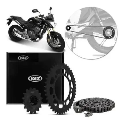 Kit Relação Transmissão Honda CB 600 2008 à 2014 COM RETENTOR (Aço 1045 + Pinhão 16D + Coroa 43D + Corrente 525) VAZ